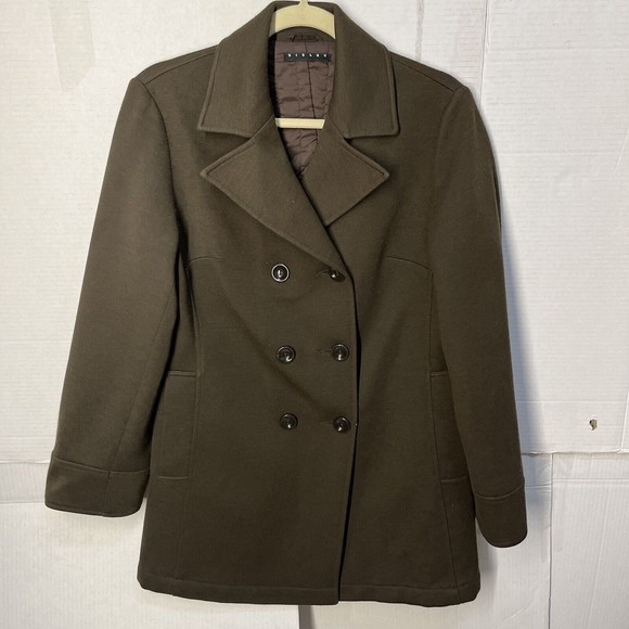 SISLEY WOMENS COAT SZ MEDIUM BROWN DOUBLE BREASTED LINED NOTCH LAPEL WOOL BLEND - Picture 1 of 12